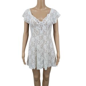 Delicates Vintage Y2K White Lace Cap Sleeve V-Neck Lingerie Dress